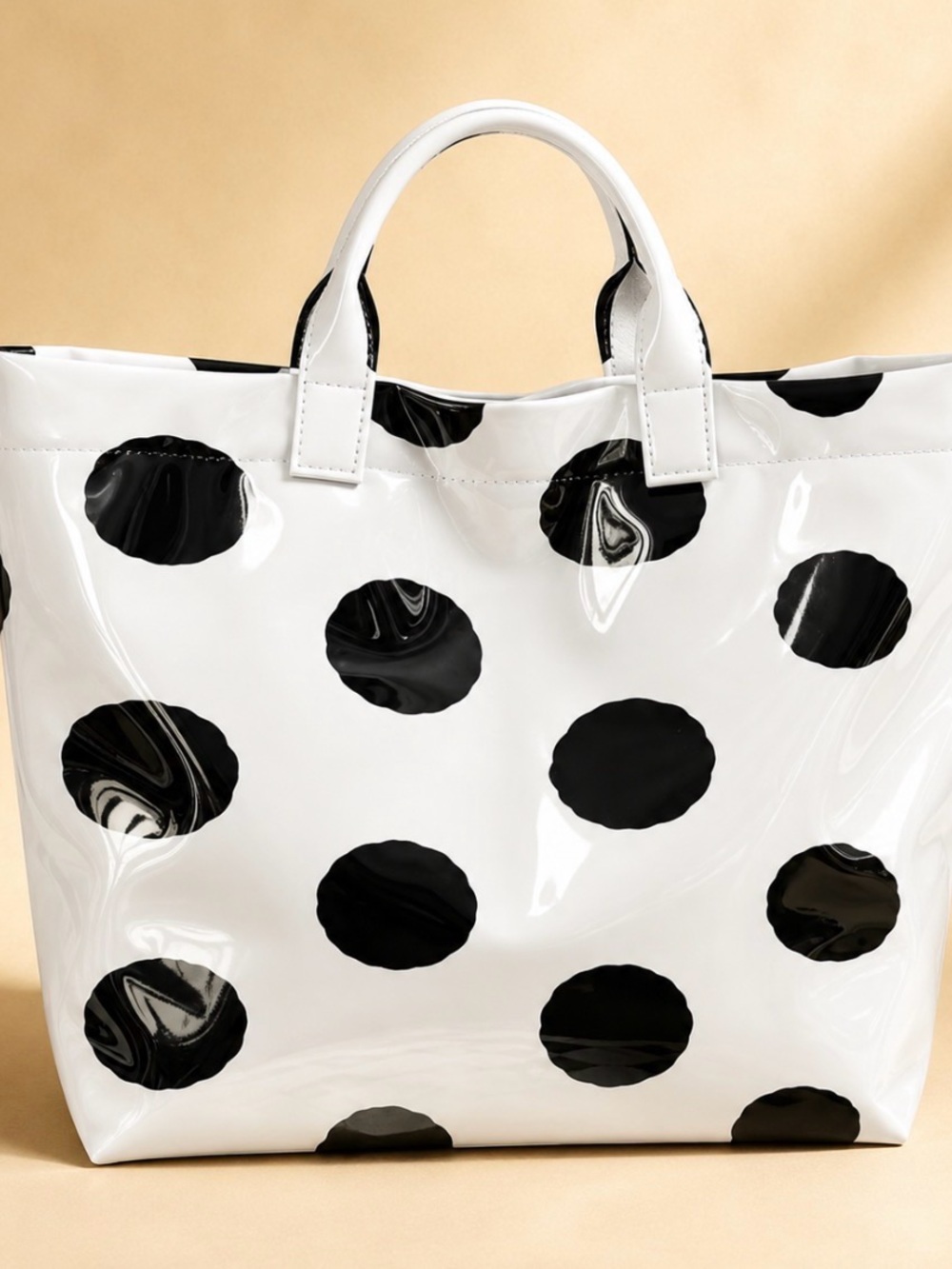 White and Black Polka Dot Tote Bag - Chic Women’s Handbag